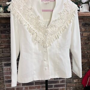 Vintage Ivory Lace Embroidered Button Blouse | Elegant Classic Top